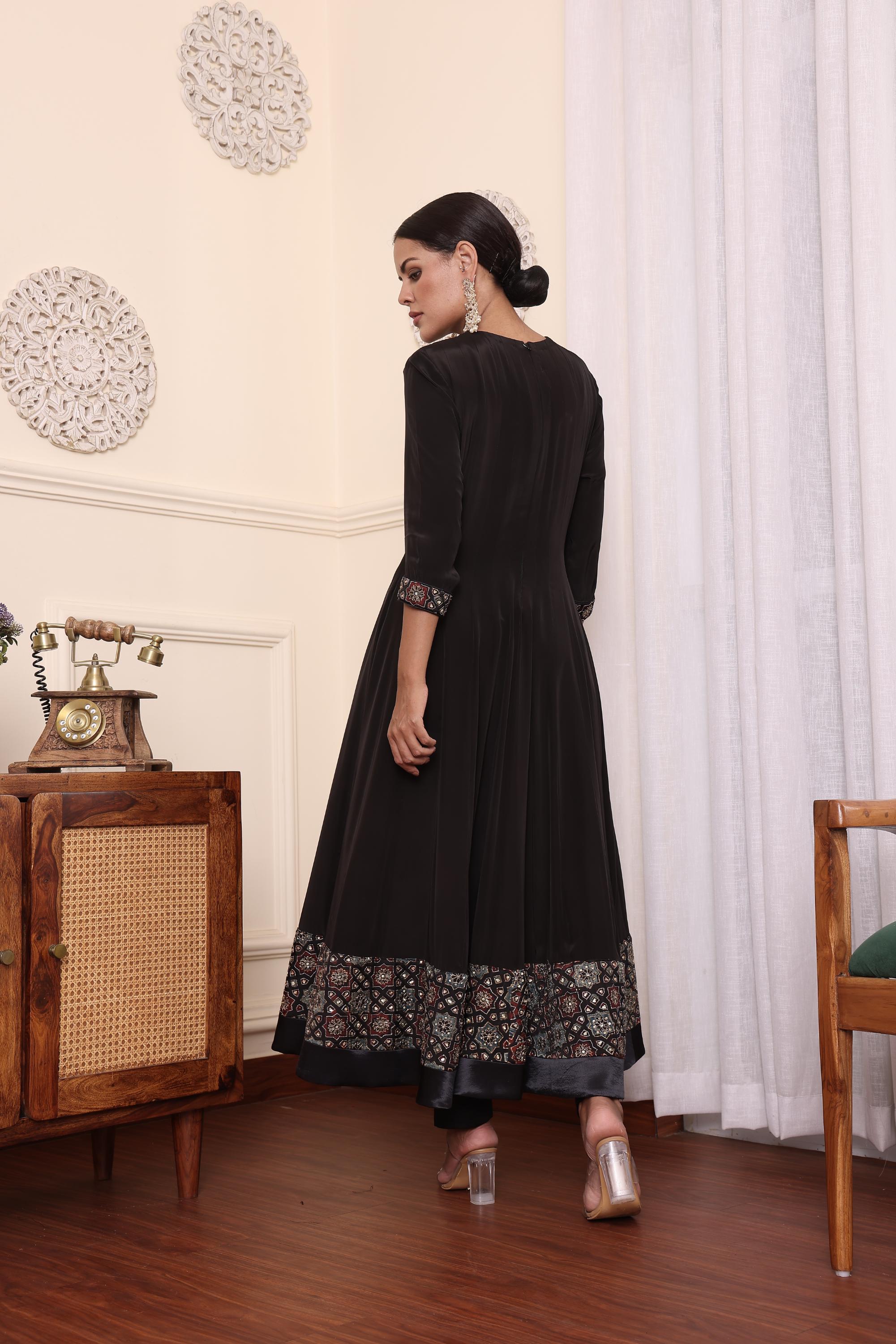 Black Embellished Anarkali With Pant And Dupatta