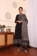 Black Embellished Anarkali With Pant And Dupatta