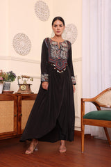 Black Assymetric Dress With Pants