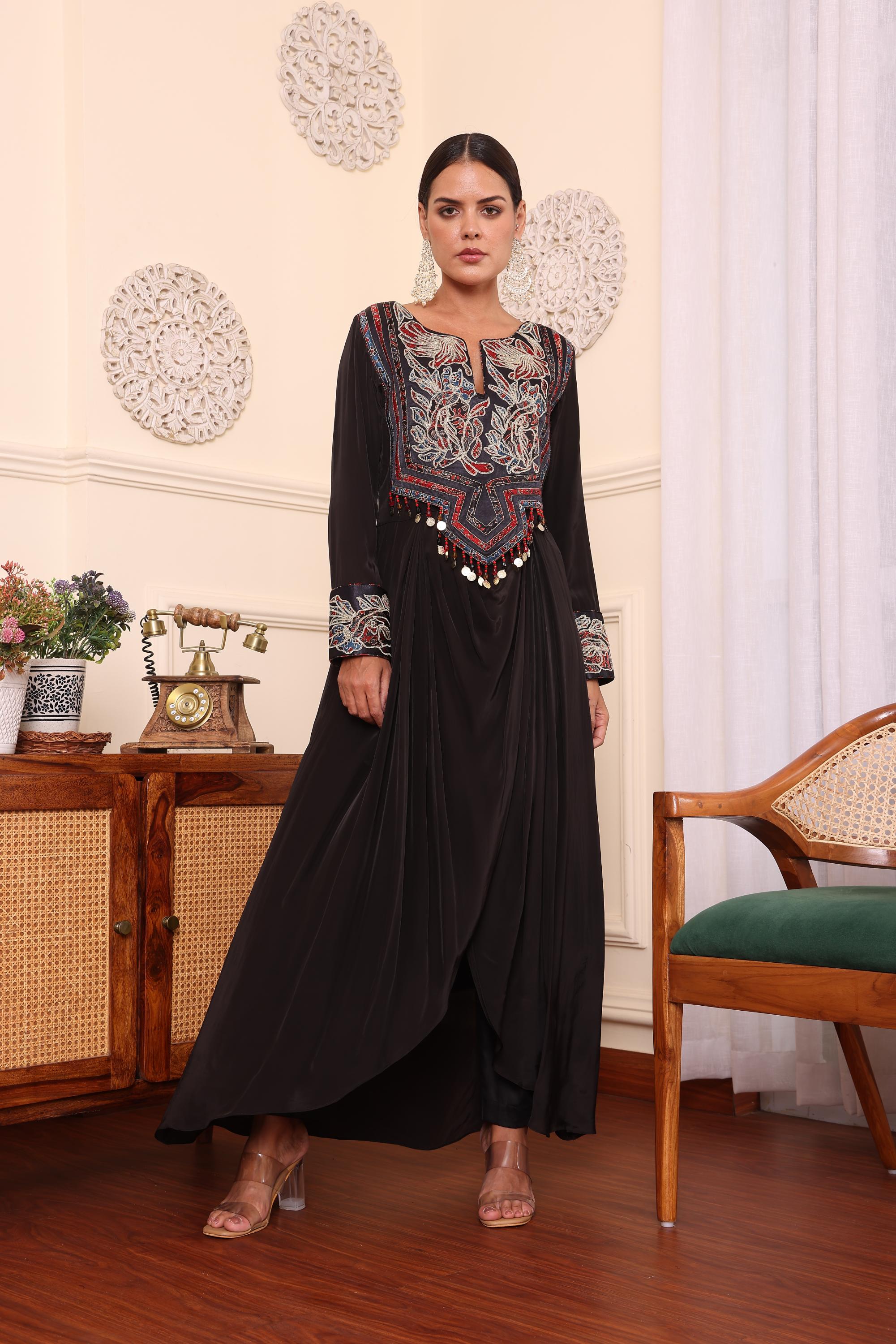 Black Assymetric Dress With Pants