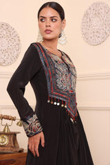 Black Assymetric Dress With Pants