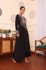Black Assymetric Dress With Pants