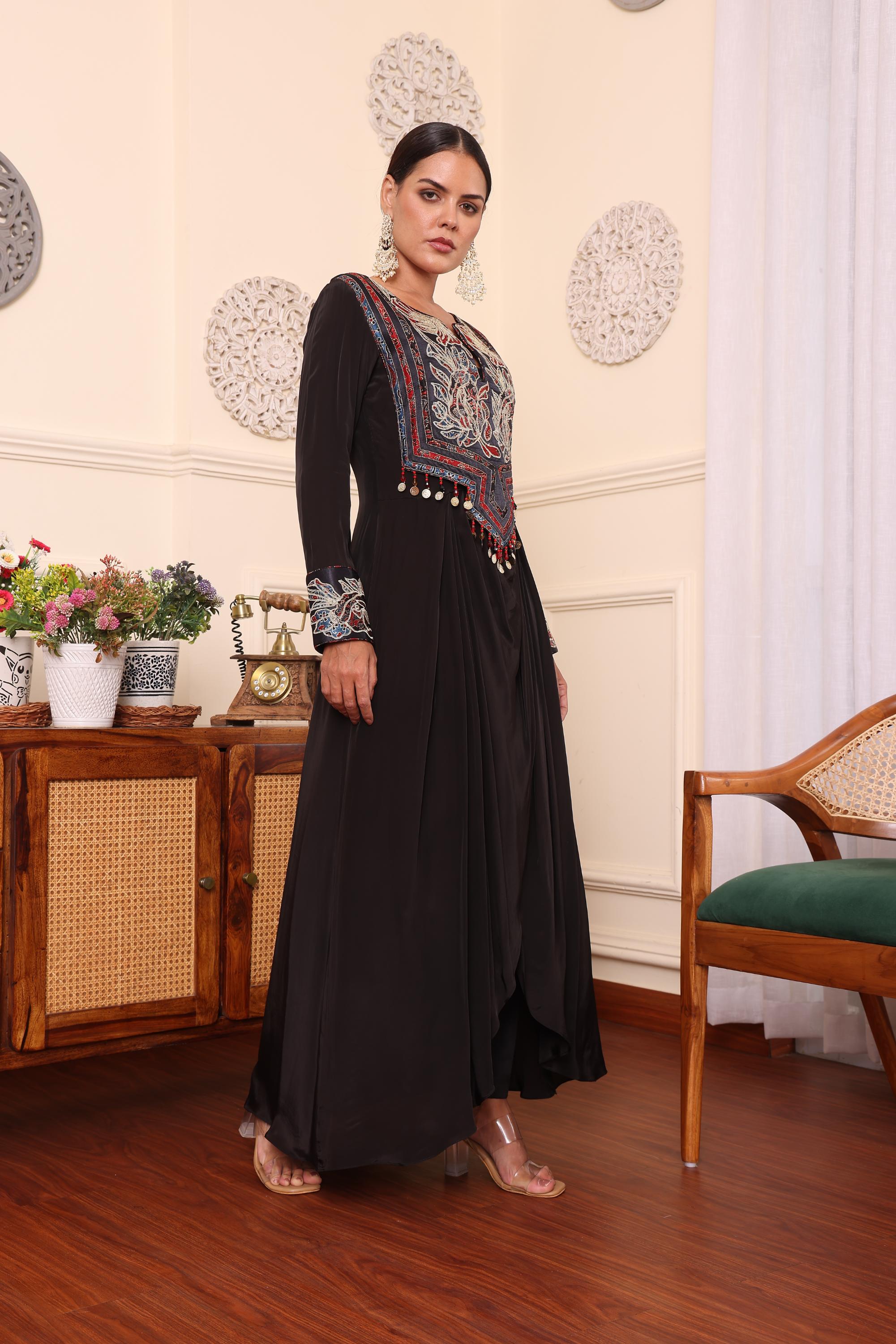 Black Assymetric Dress With Pants