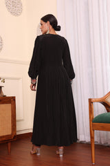 Black Gathered Dress With Pants