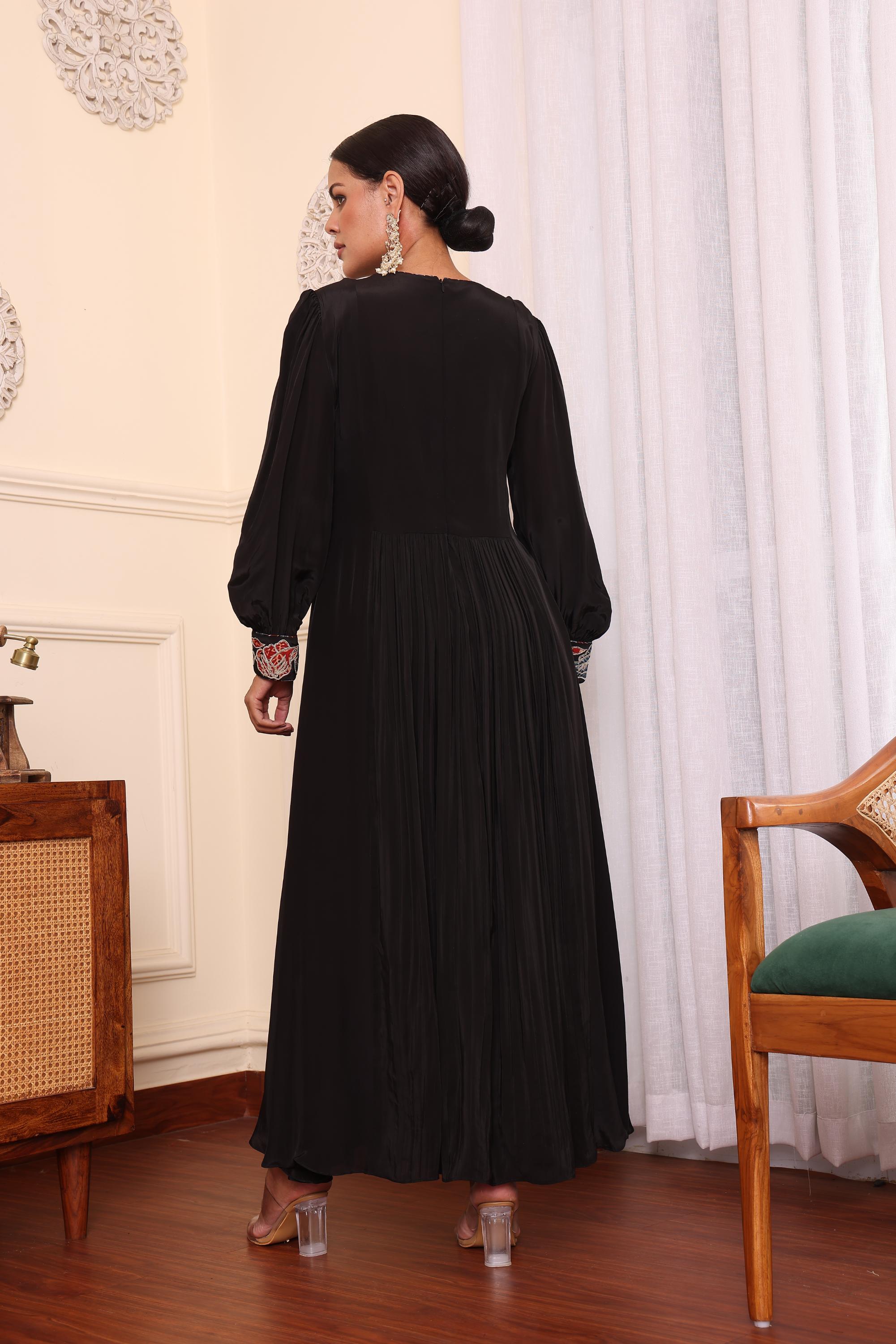 Black Gathered Dress With Pants