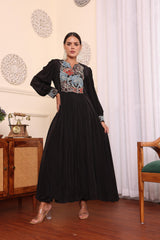 Black Gathered Dress With Pants