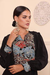 Black Gathered Dress With Pants