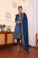 Cobalt Blue Patchwork Anarkali With Tulip pant and Dupatta