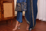 Cobalt Blue Patchwork Anarkali With Tulip pant and Dupatta