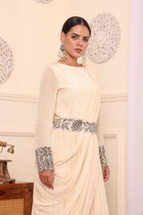 Biege Jumpsuit With Draped Dupatta
