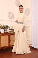 Biege Jumpsuit With Draped Dupatta