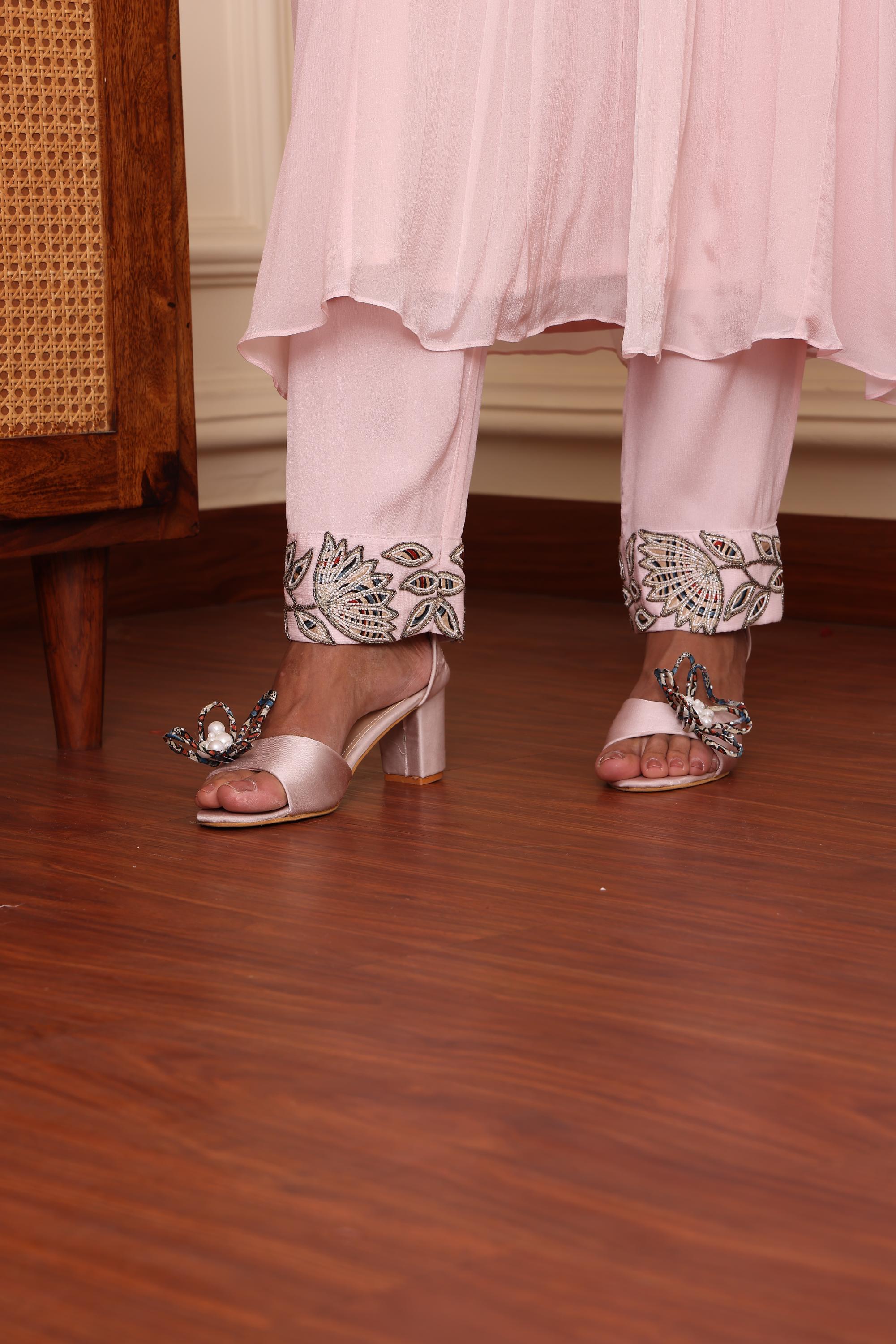 Powder Pink Pleated Dress With Pants