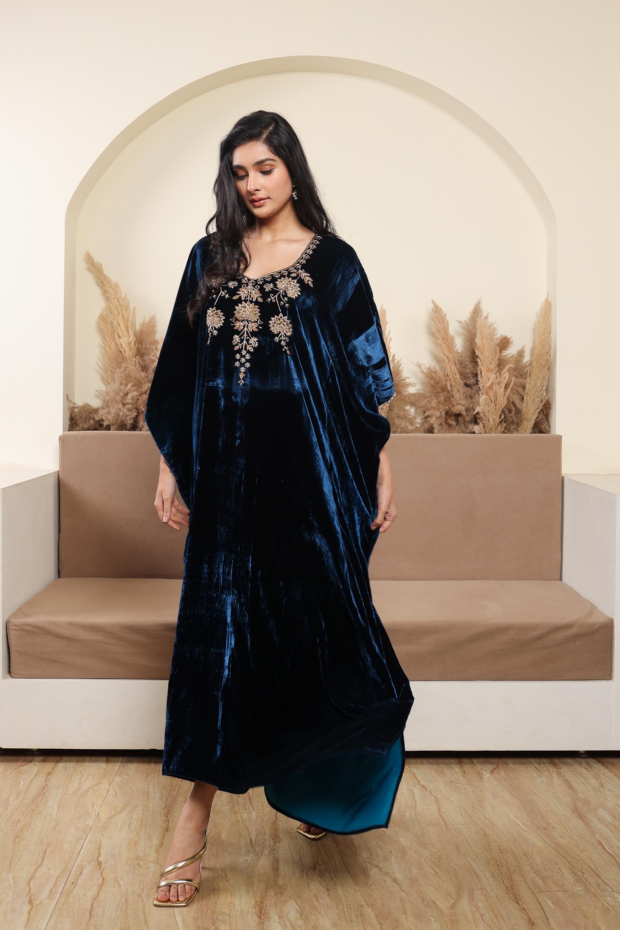 AFREEN : Blue Embroidered Kaftan