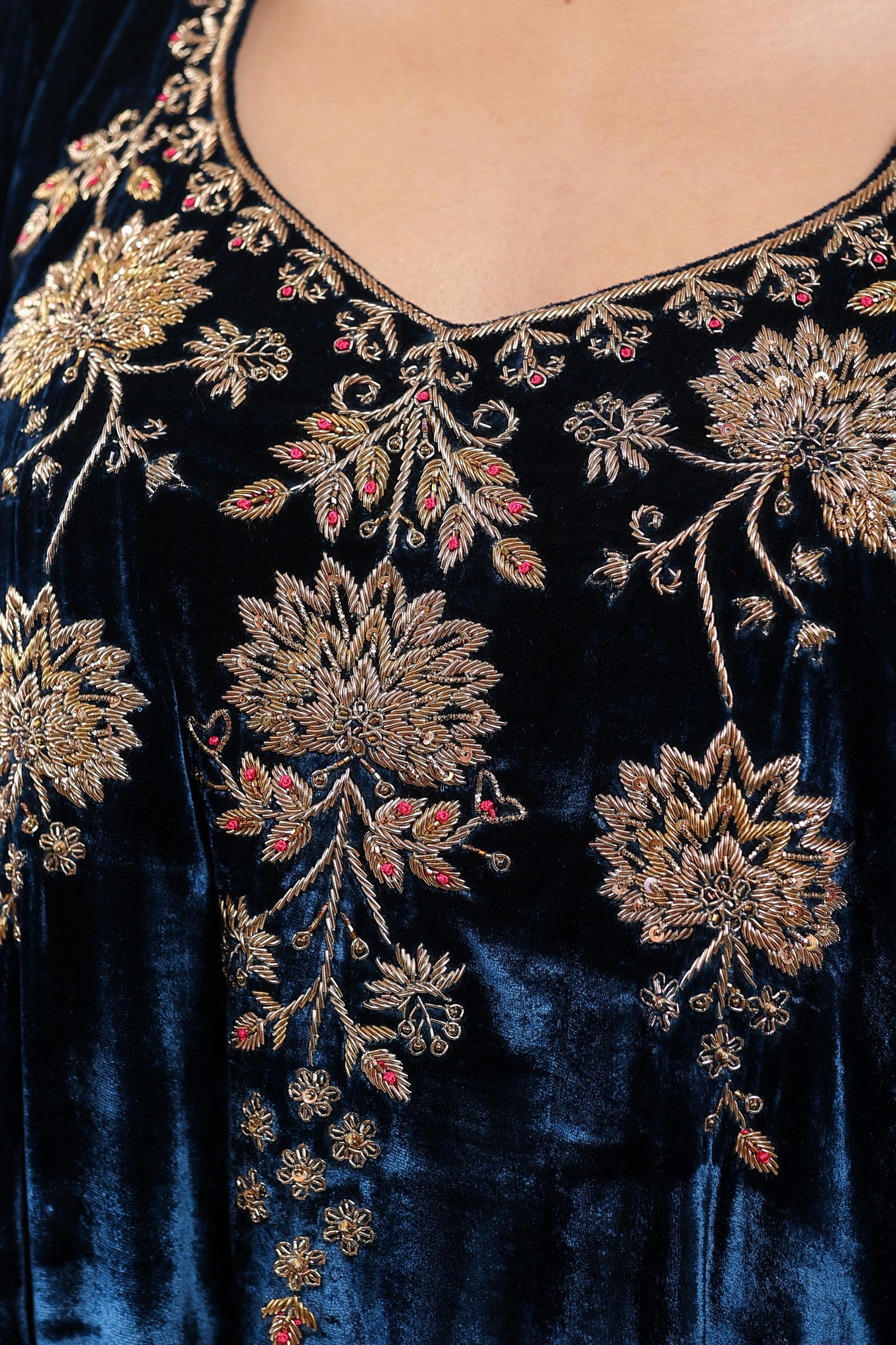 AFREEN : Blue Embroidered Kaftan