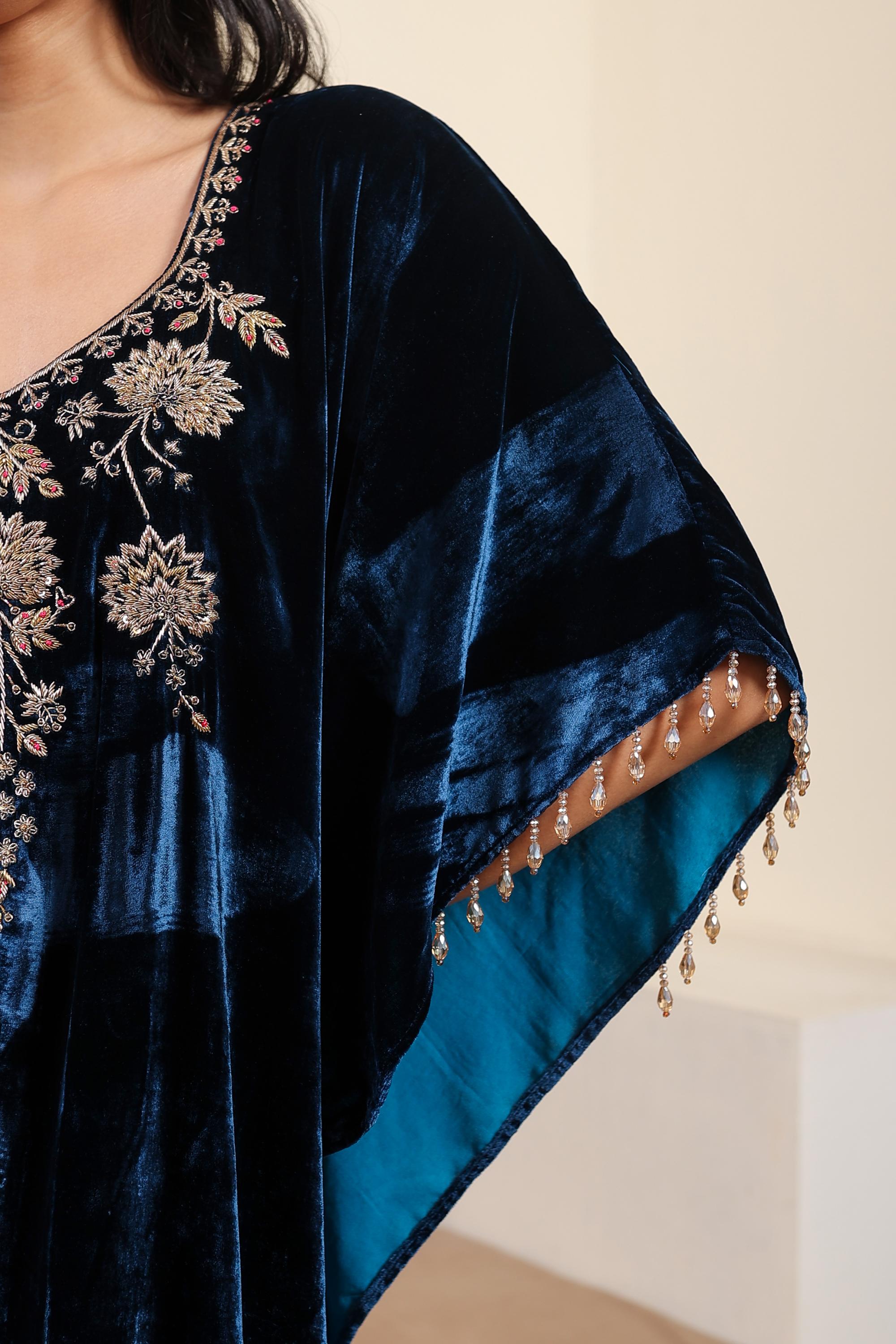 AFREEN : Blue Embroidered Kaftan