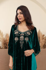 AFREEN:Green Embroidered Kaftaan