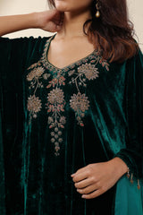 AFREEN:Green Embroidered Kaftaan