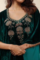 AFREEN:Green Embroidered Kaftaan