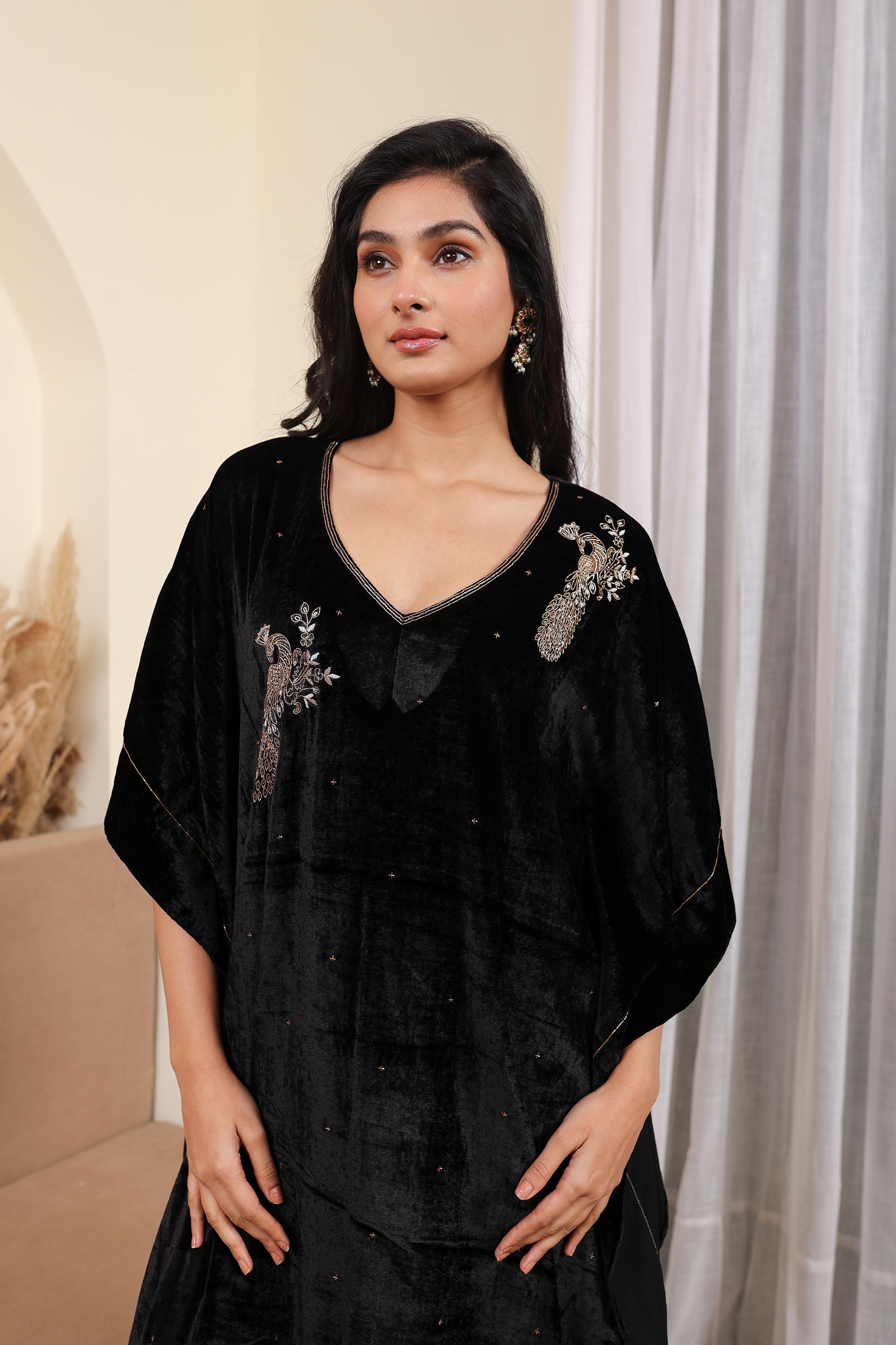 AFREEN: Black Embroidered Kaftan