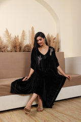 AFREEN: Black Embroidered Kaftan