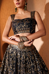 Nazakat Black Sequins & Mirror Work Lehenga Set