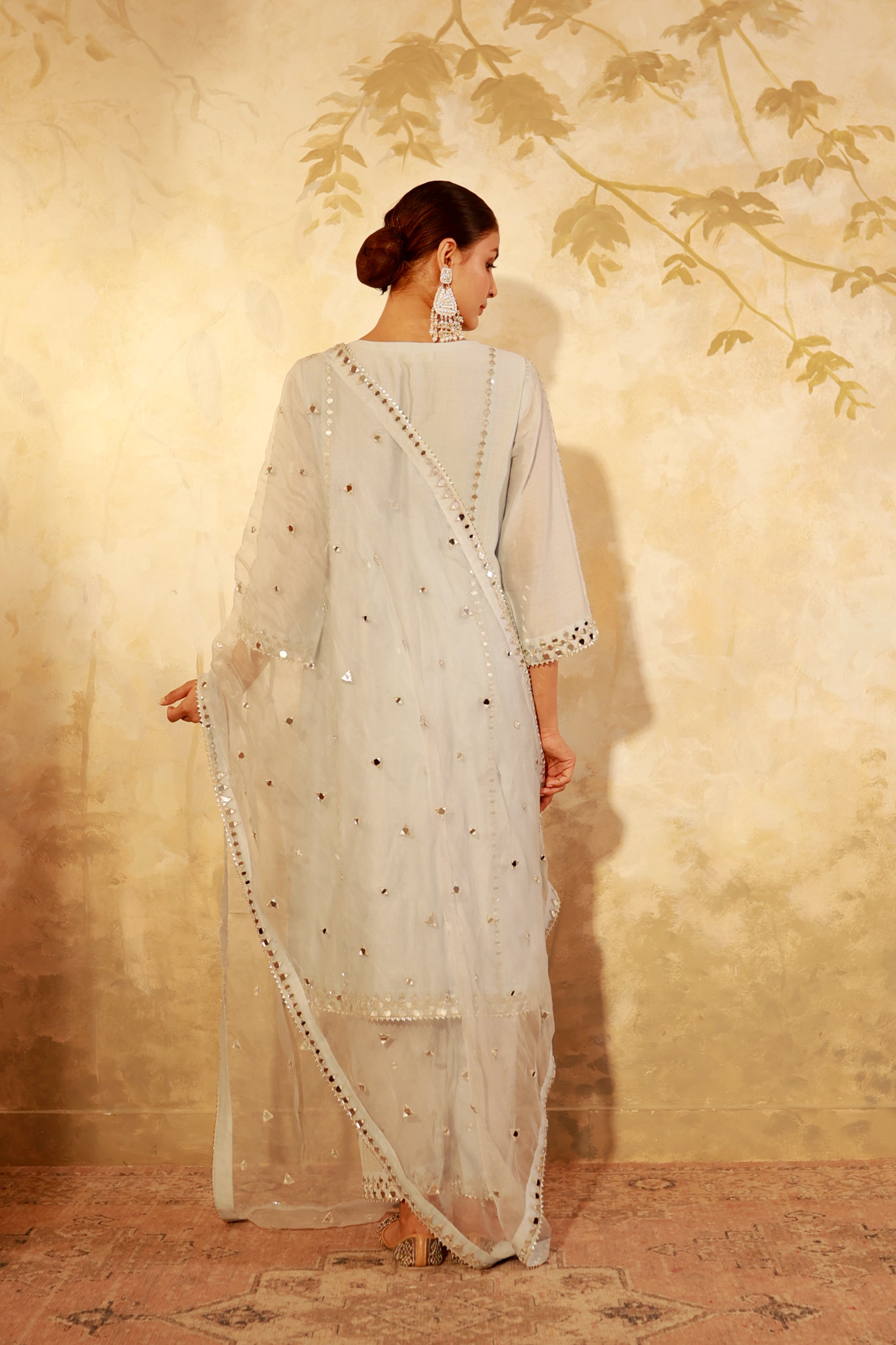 Nazakat Ice Blue Mirror Work Suit