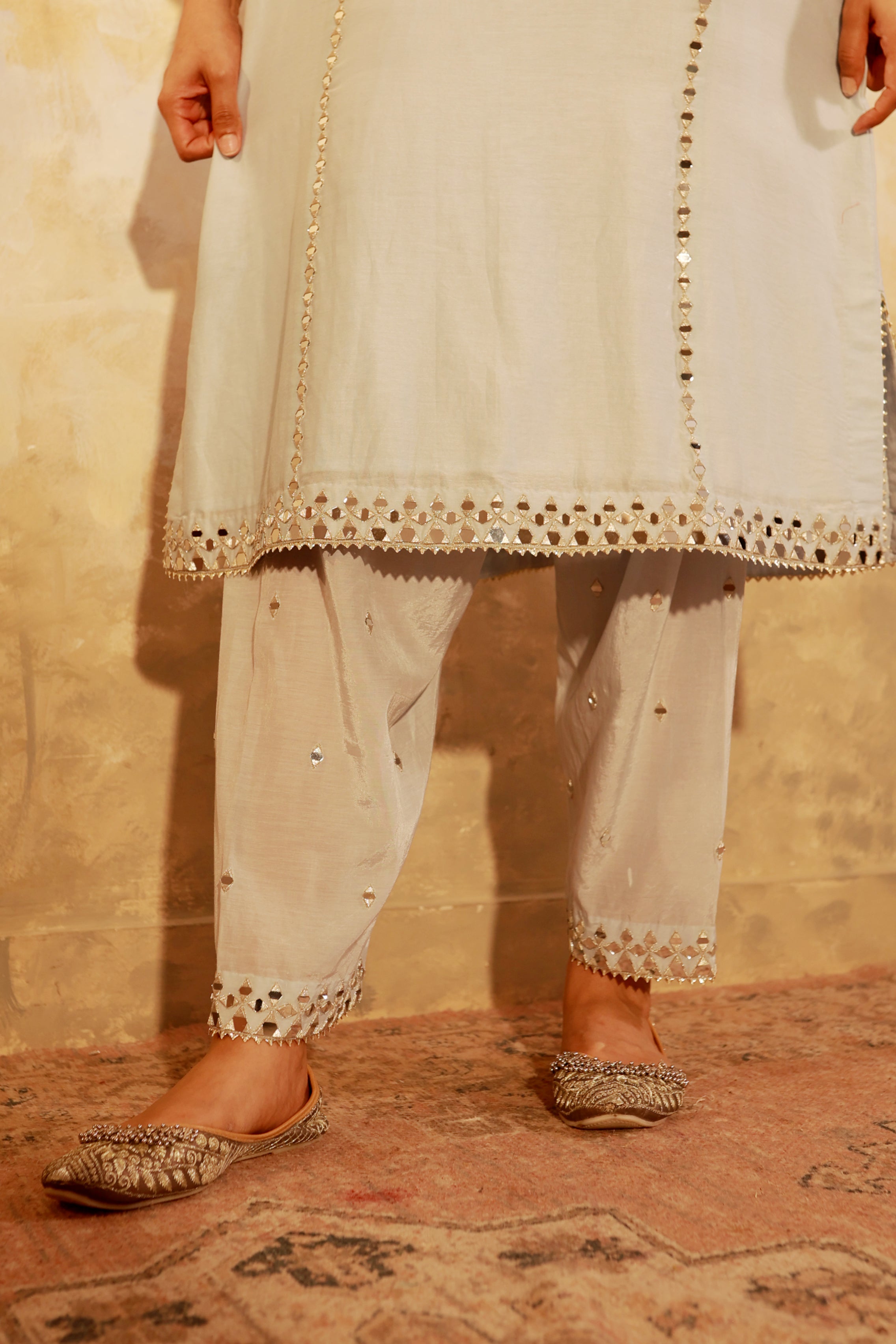 Nazakat Ice Blue Mirror Work Suit