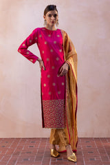 Bengaluru Silk Elephant Buty Kurta Set with Zari Tissue Pants & Dupatta