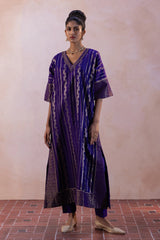 Spun Silk Floral Stripe Kaftan Set with Bengaluru Silk Georgette