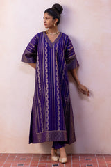 Spun Silk Floral Stripe Kaftan Set with Bengaluru Silk Georgette