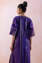 Spun Silk Floral Stripe Kaftan Set with Bengaluru Silk Georgette