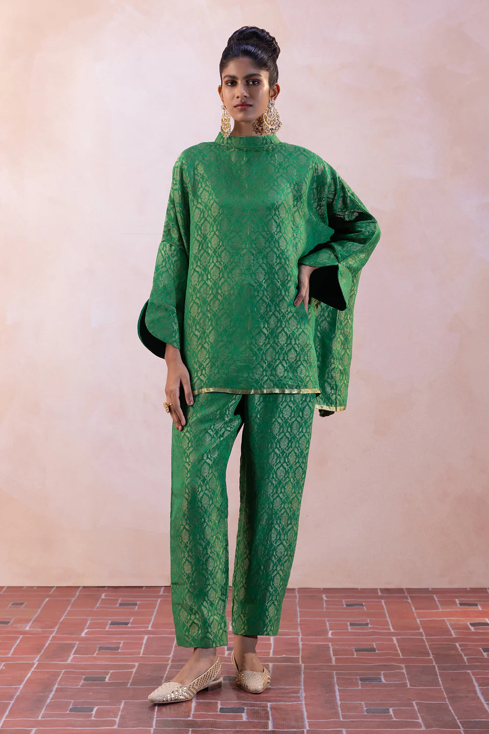 Bengaluru Silk Georgette Antique Jaal Flare Top & Pants