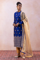 Bengaluru Silk Elephant Buty Kurta Set with Zari Tissue Pants & Dupatta