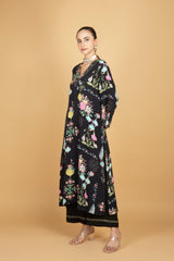 Black Floral Printed Sequin Embroidery Kurta with Pant & Dupatta Set