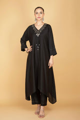Black Hand Embroidered Kaftaan Kurta W/Pants