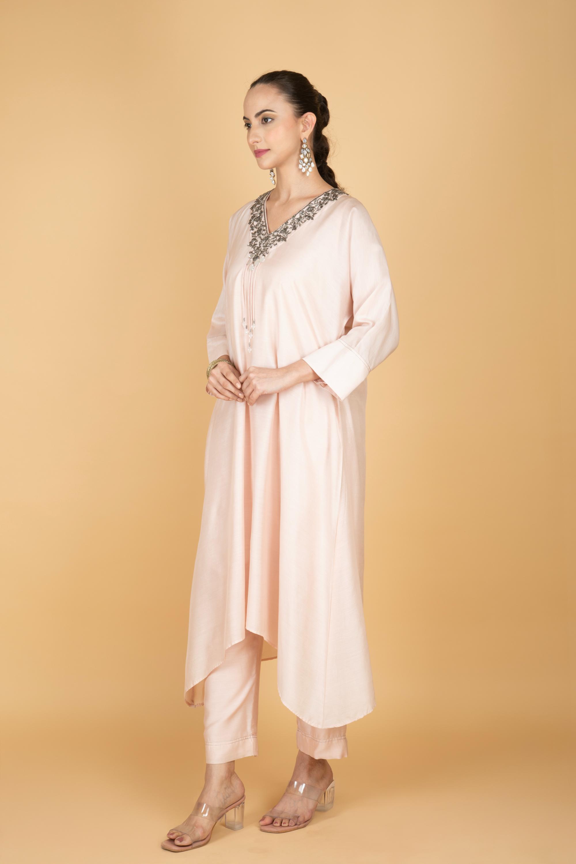 Ivory Hand Embroidered Kaftaan Kurta W/Pants