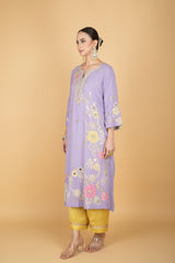 Purple Embroidered Kurta W/Contrasting Pant & Shaded Dupatta