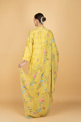 Lime Yellow Mirror Butti Embroidered Short Kurta with Farsi Salwar & Printed Dupatta