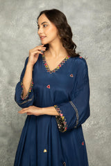 Blue High Low Low Mirror Work Kaftaan Set