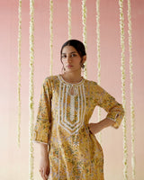 Sunflower Yellow Floral Chintz Kurta with Wide Leg Pants - Set of 2