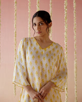 Freesia Yellow A-Line Long Kurta with Wide Leg Pants- Set of 2