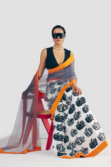 Black And White Palm Saree