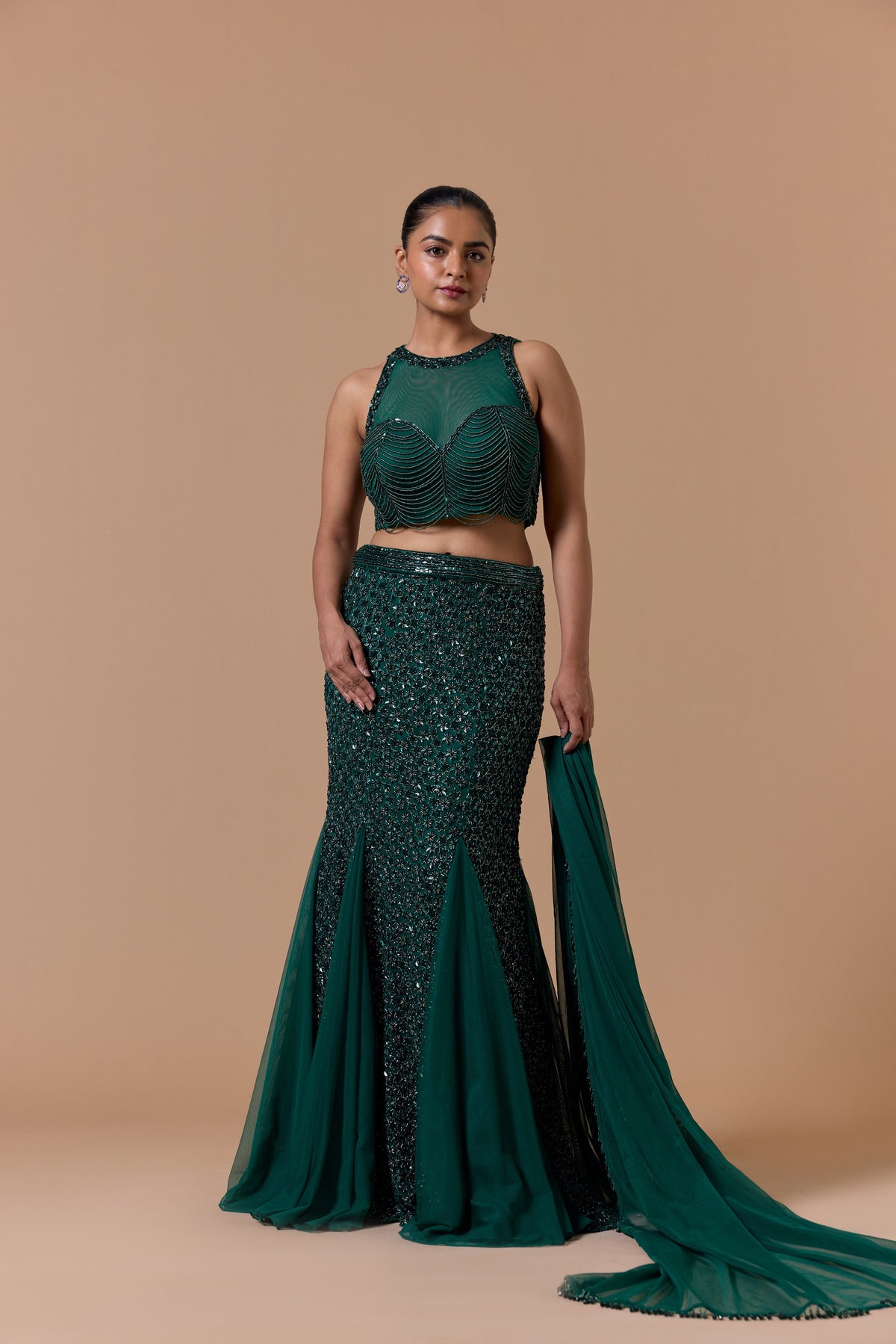 GREEN FISHTAIL SKIRT TOP