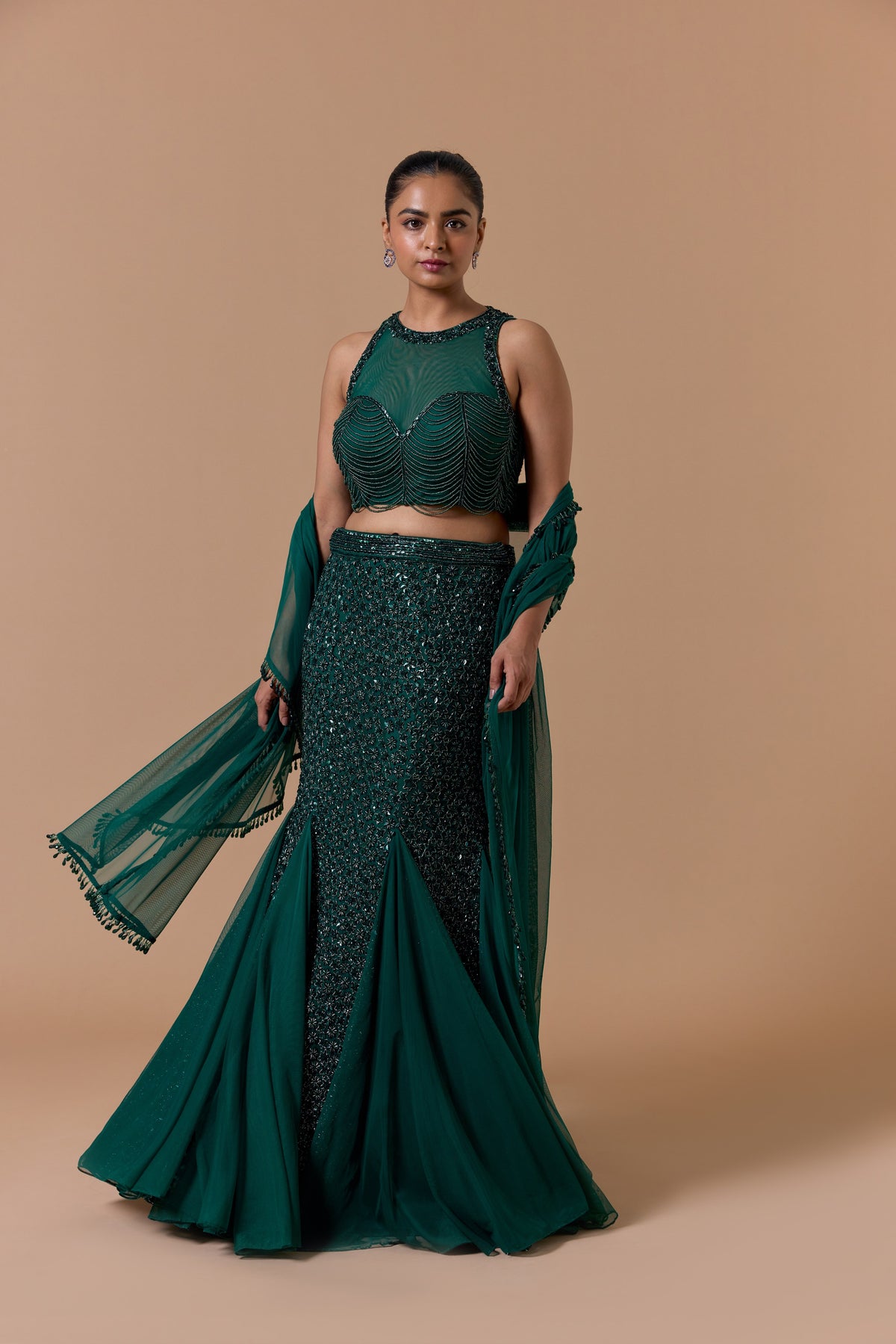 GREEN FISHTAIL SKIRT TOP