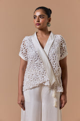 IVORY CUTWORK SHORT JACKET WITH PLAZOO