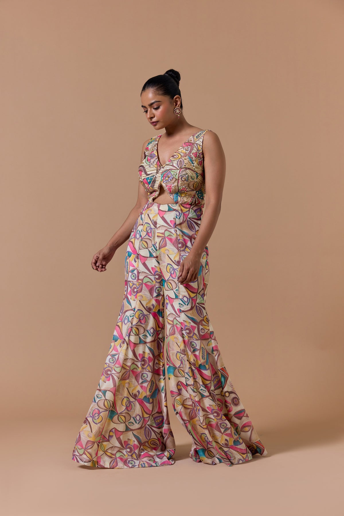 BEIGE PRINTED JUMPSUIT
