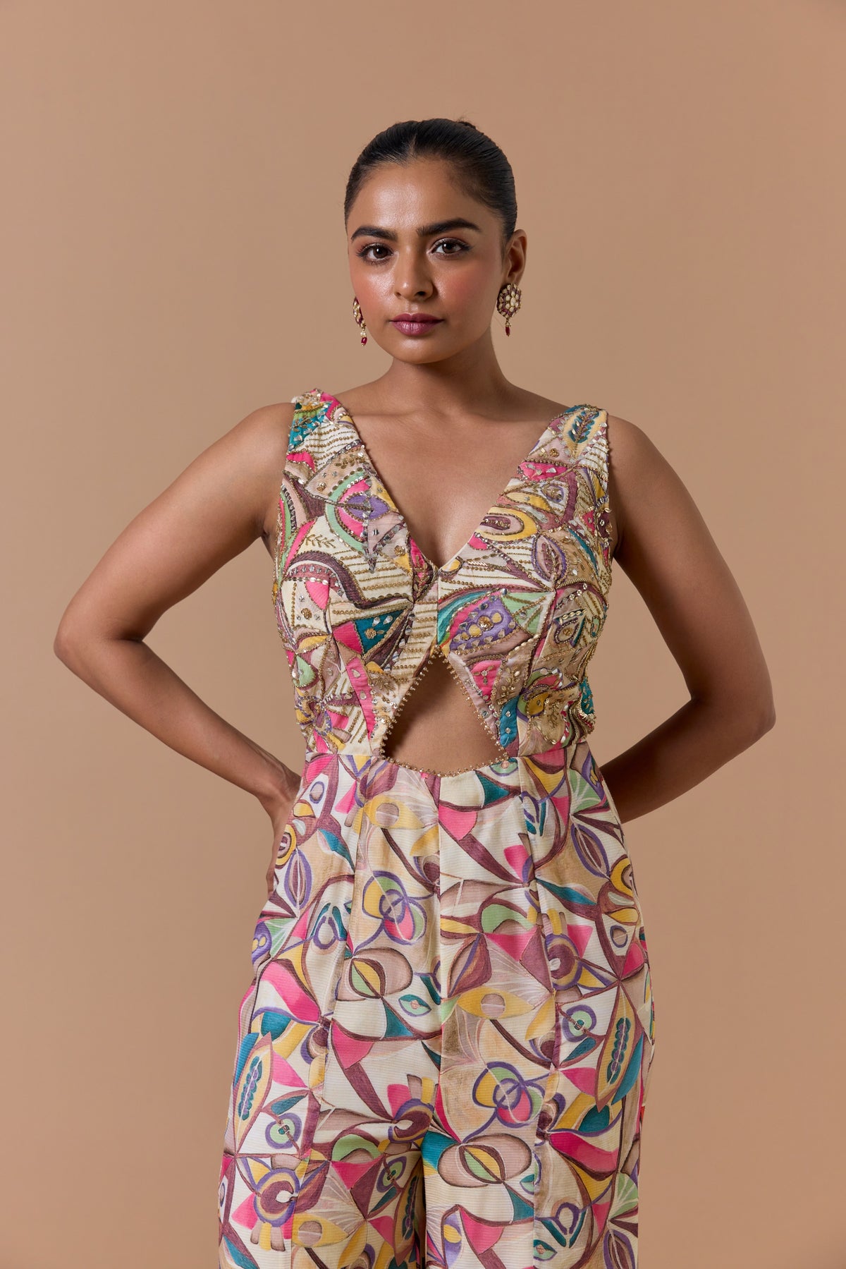 BEIGE PRINTED JUMPSUIT