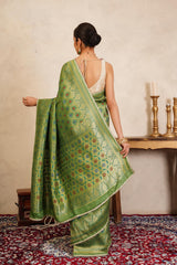 Pista Green Pure Silk Brocade Banarasi Meenakari Handloom Saree