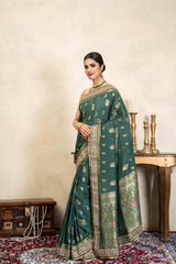 Teal Green Pure Katan Silk Banarasi Handloom Saree