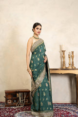 Teal Green Pure Katan Silk Banarasi Handloom Saree